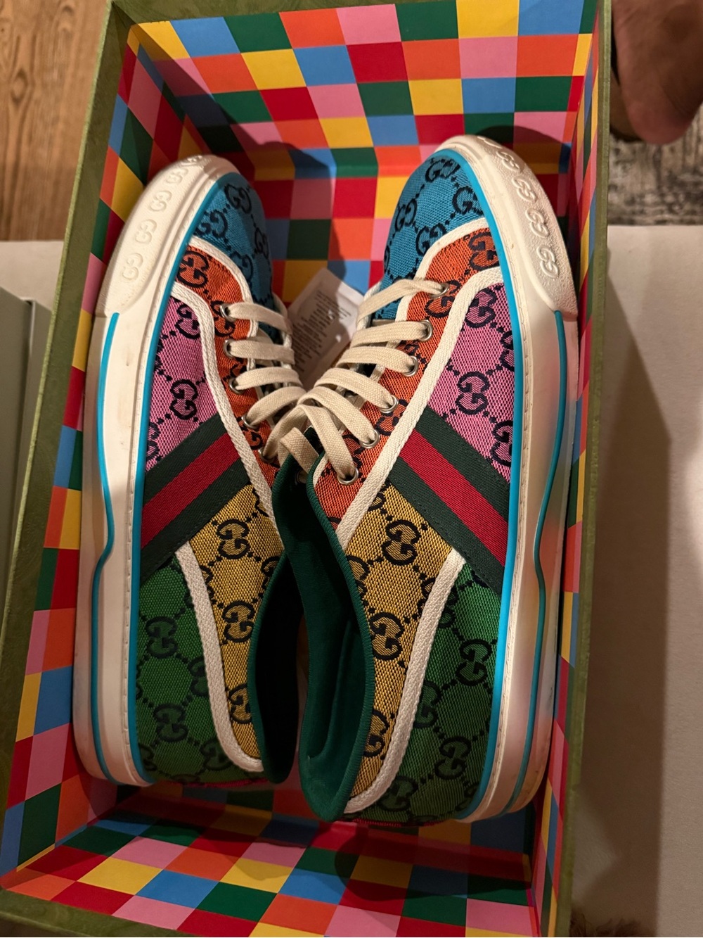 Gucci Multicolor GG Canvas Low-Top Sneakers with Signature Web